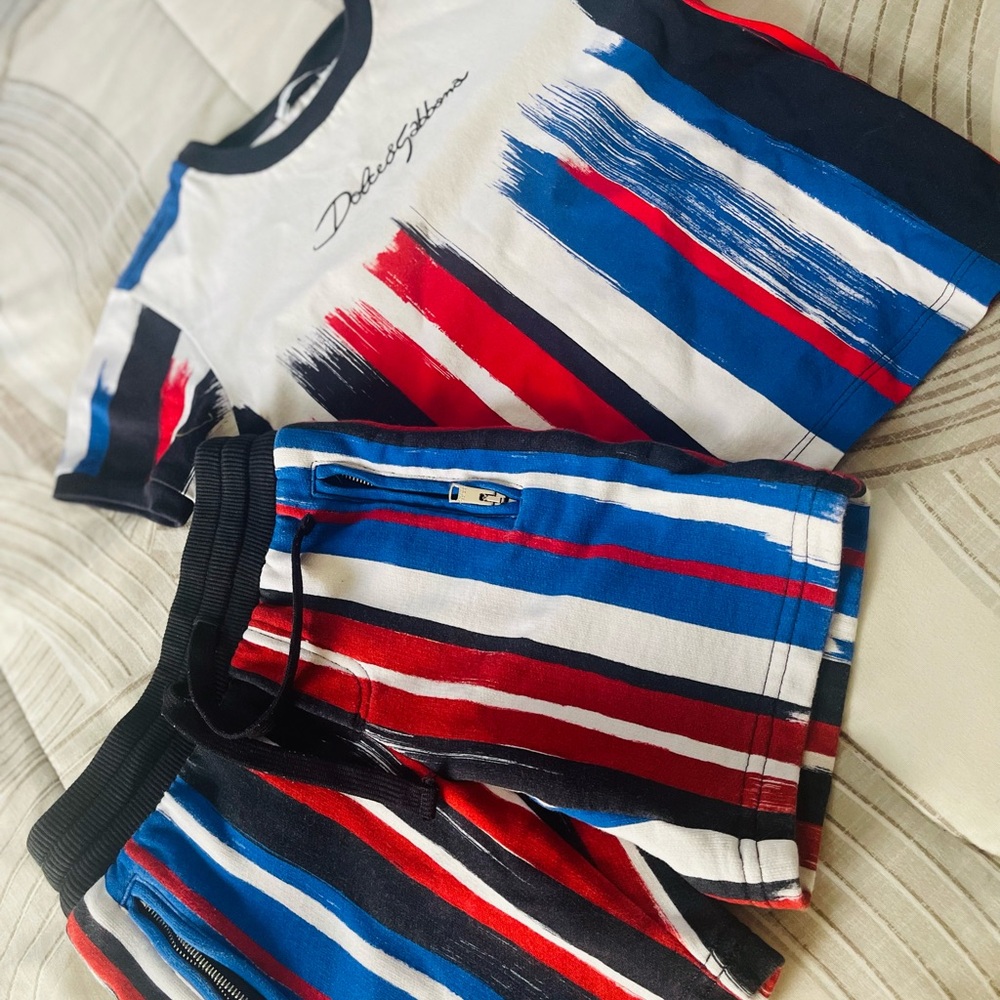 Dolce & Gabbana Kids Pajama Set - Red, Blue, Black Stripes